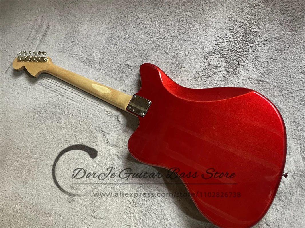 Metal Red Electric Guitar Jag Body Rose Wood fingerboard Shell Inlaid Red Tortoiseshell guard Board P90 Pickup Retro Tuner