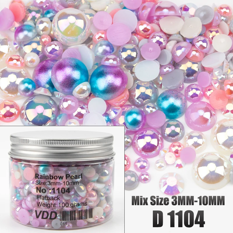 VDD 30/60/100/200g Großhandel Gemischte Größen ABS Halbrunde Perlen Flache Rückseite Perlen Farbige Harz-Strasssteine für Nagelkunst, Basteln und DIY-Dekoration – Detail 10