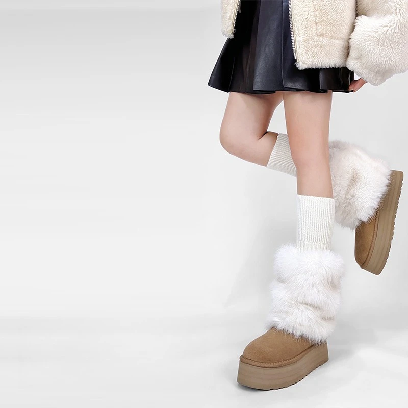 Estilo europeu e americano botas de proteção de perna quente capas de perna de pelúcia picante menina retro moda pilha meias