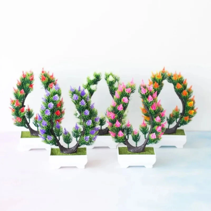 1pc Artificial Plant Bonsai Small Tree Pot Plants Fake Flowers Potted Ornaments For DIY Home Party Decoration Hotel Garden Decor