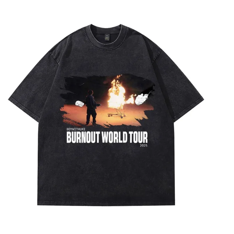 Boywithuke Burnout World Tour 2025 Vintage Wash Tee Summer Women Men Fashion Casual Cotton Short Sleeve T-Shirts