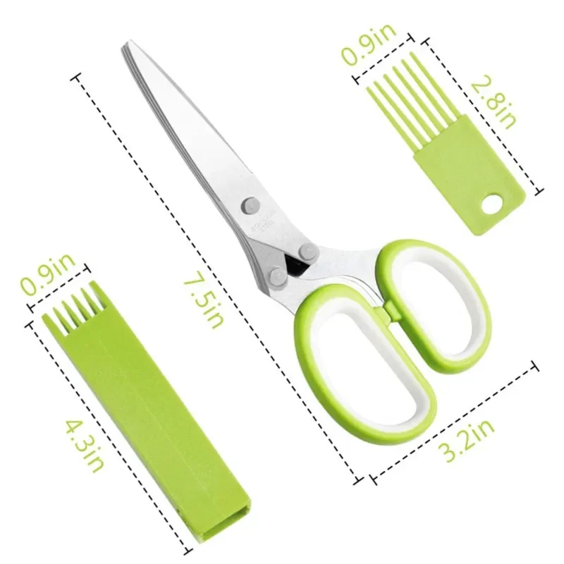 Multifunctional Muti Layers Stainless Steel Knives Multi-Layers KItchen Scissors Scallion Cutter Herb Laver Spices Cook Tool Cut