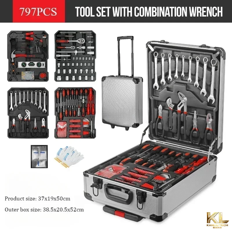 Portable Professional 797 Piece Chrome Vanadium Household Car Repair Manual Toolbox Set Trolley Case
