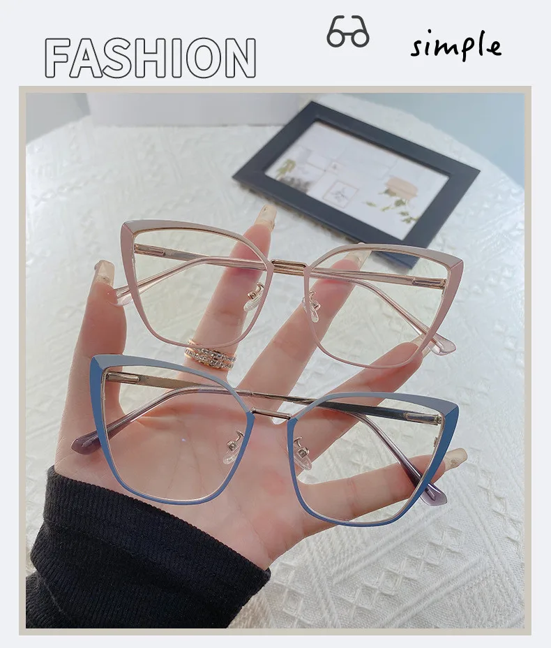Neue Mode Marke Design Retro Cat Eye Rahmen Photochrome Anti Blau Licht Computer Frauen Lesebrille Weitsichtige Dioptrien 0-6 – Detail 1