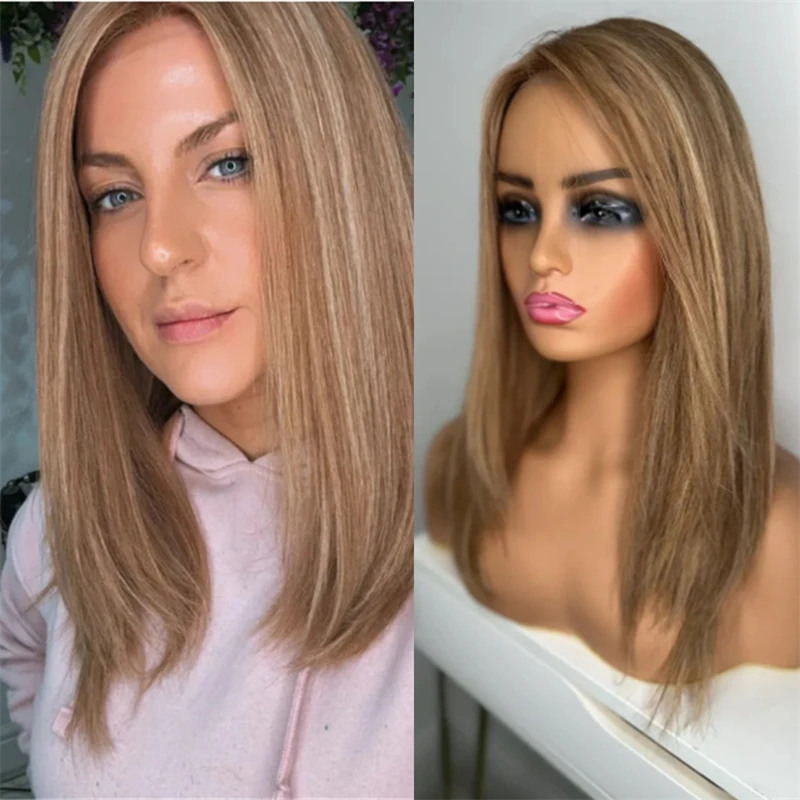 

New In 13x4 Free Part Ombre Caramel Brown Blonde Synthetic HD Lace Front Wig Invisible Transparent Lace Wig Short Straigt Bob