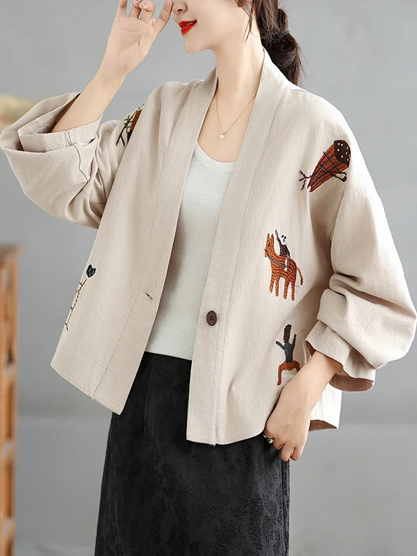 

Retro Embroidered Long Sve irt plus Size Versatile ort Outerwear Top Women Breathable Loose Fit Winter Season Casual Wear