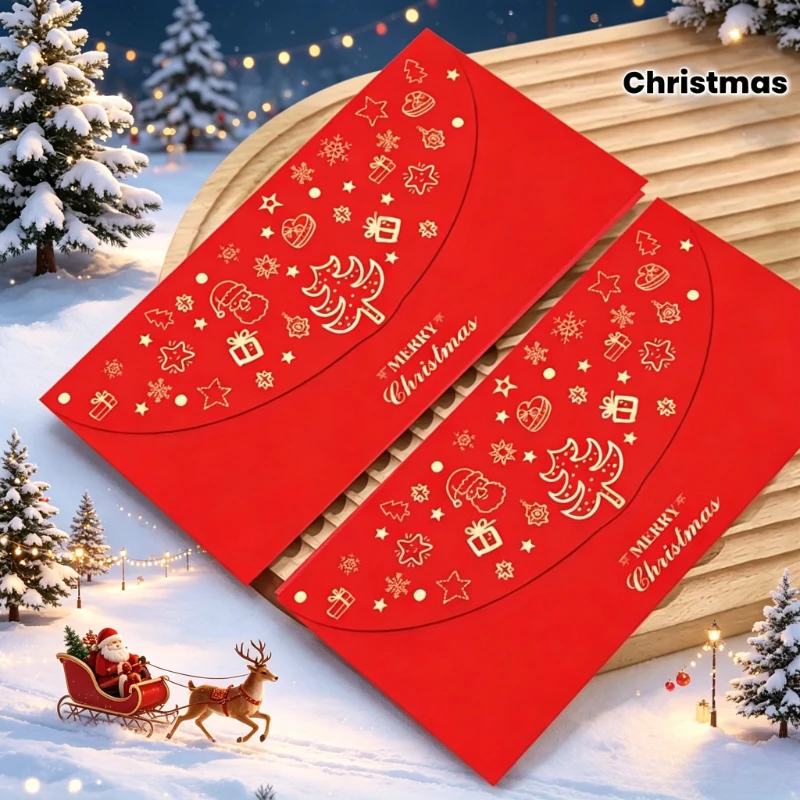 Red Golden Foil Christmas Money Envelopes Xmas Tree Snowflake Print Cash Gift Red Packets Holiday Gift Envelope for Christmas