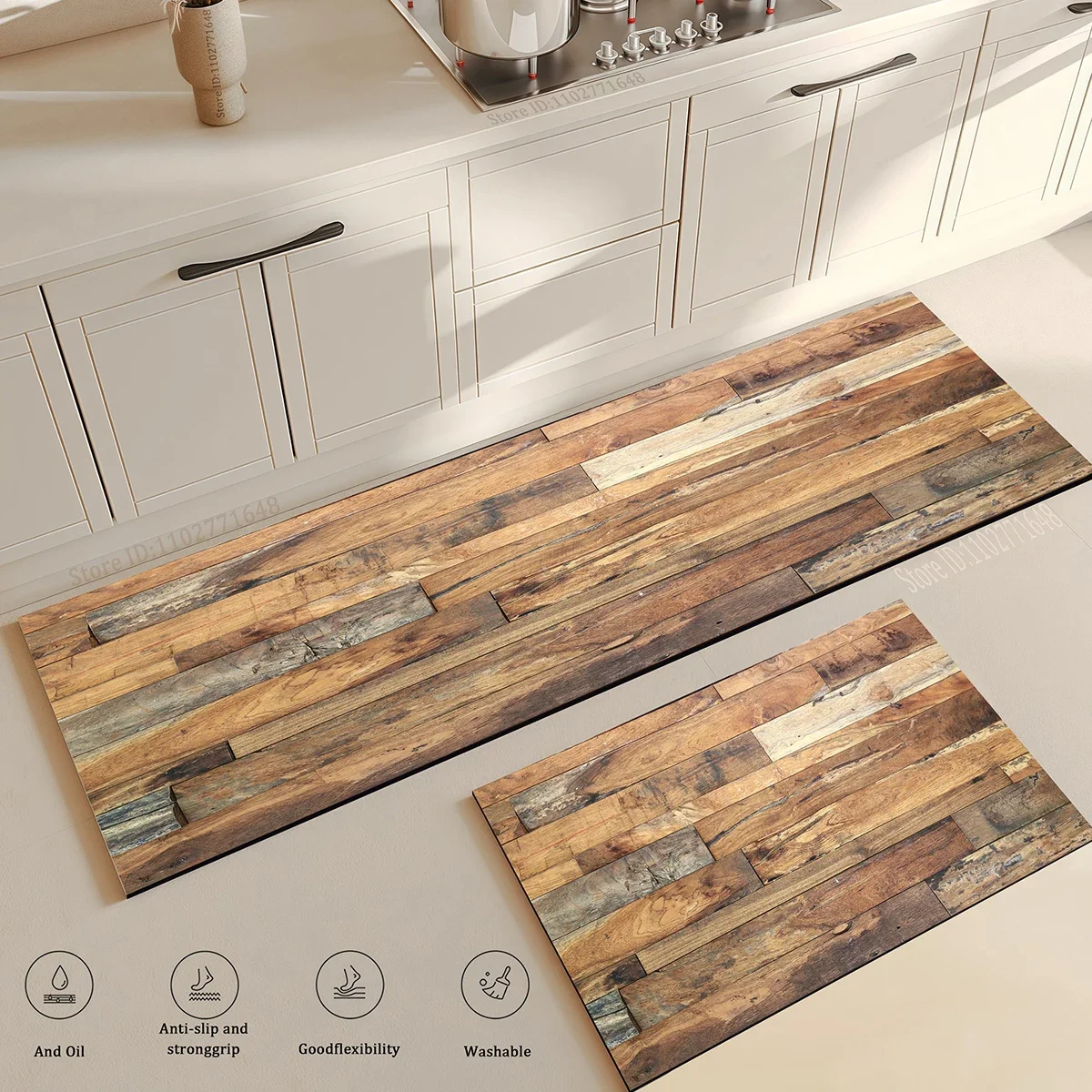 VIKAMA 1/2 pcs Wood Grain Kitchen Floor Mat Water Absorbent Anti-Slip Laundry Room Carpet Bathroom Foot Mat Home Decor