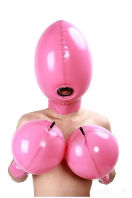 

Latex rubber Gummi Cosplay pink hooded fake face ball gloves 0.4mm S-XXL