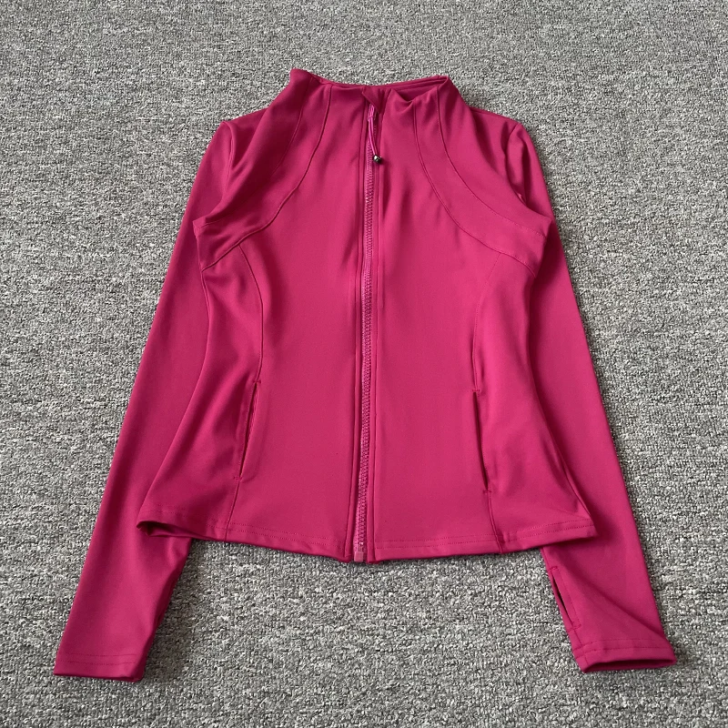 Sneldrogend fitnessjack met opstaande kraag voor dames, slim-fit ritssluiting, yogakleding, ademende hardloopsportfietstop met lange mouwen