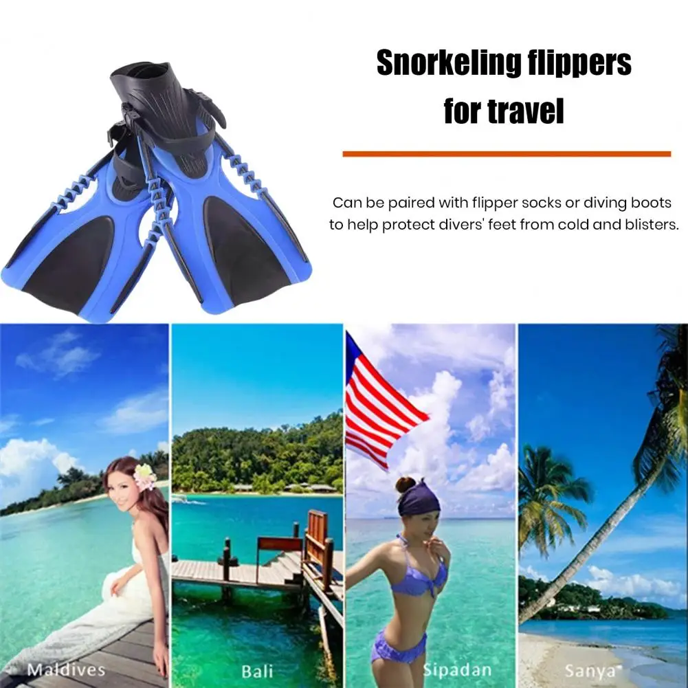 

Soft Foot Pocket Fins Adjustable Buckle Swim Fins for Snorkeling Diving Short Flippers for Adults Open Heel Design for Travel