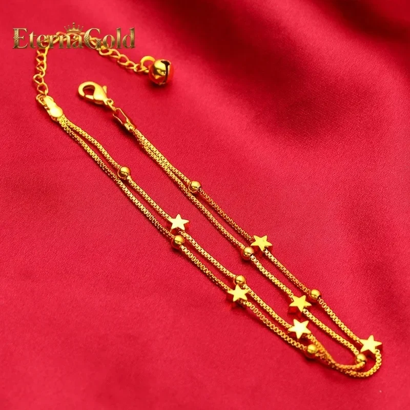 

EternaGold Star & Bell Anklet for Women, 24K Gold, AU999 | Polished stars & jingling bells on adjustable chain, playful for summ