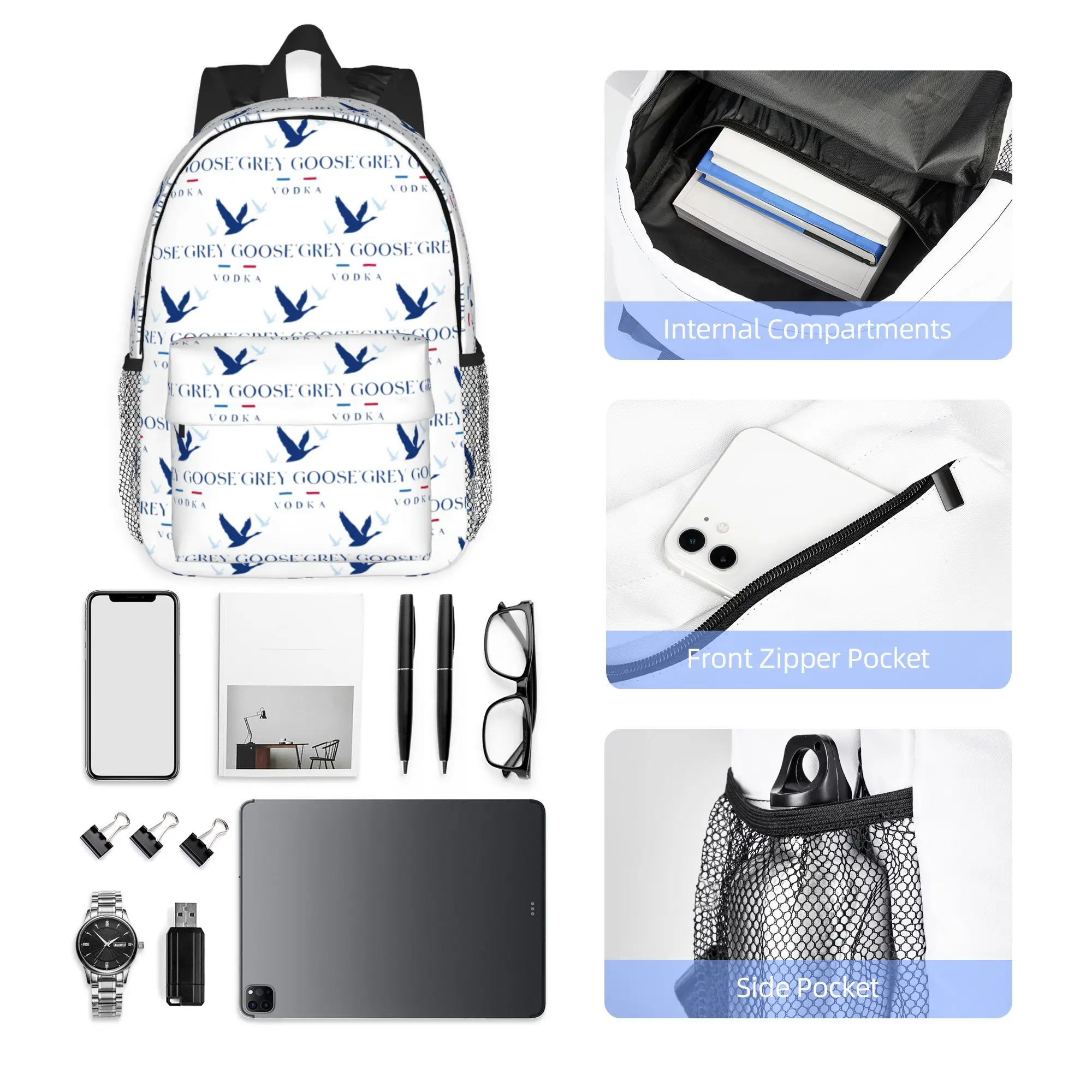 Grey Goose Vodka Backpack Hot Sale Daypack Large Capacity Boys Girls BookBag Shoulder Bags for Men Women School Bag