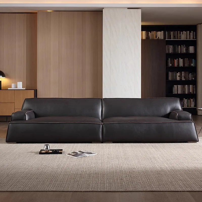 Italian, leather, sofa, straight row, down leather, sofa, simple, modern