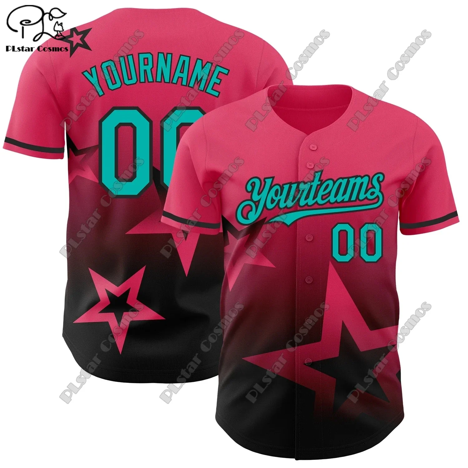 PLSTAR COSMOS customized 3D printing design gradient series red star pattern genuine baseball uniform summer new short sleeve