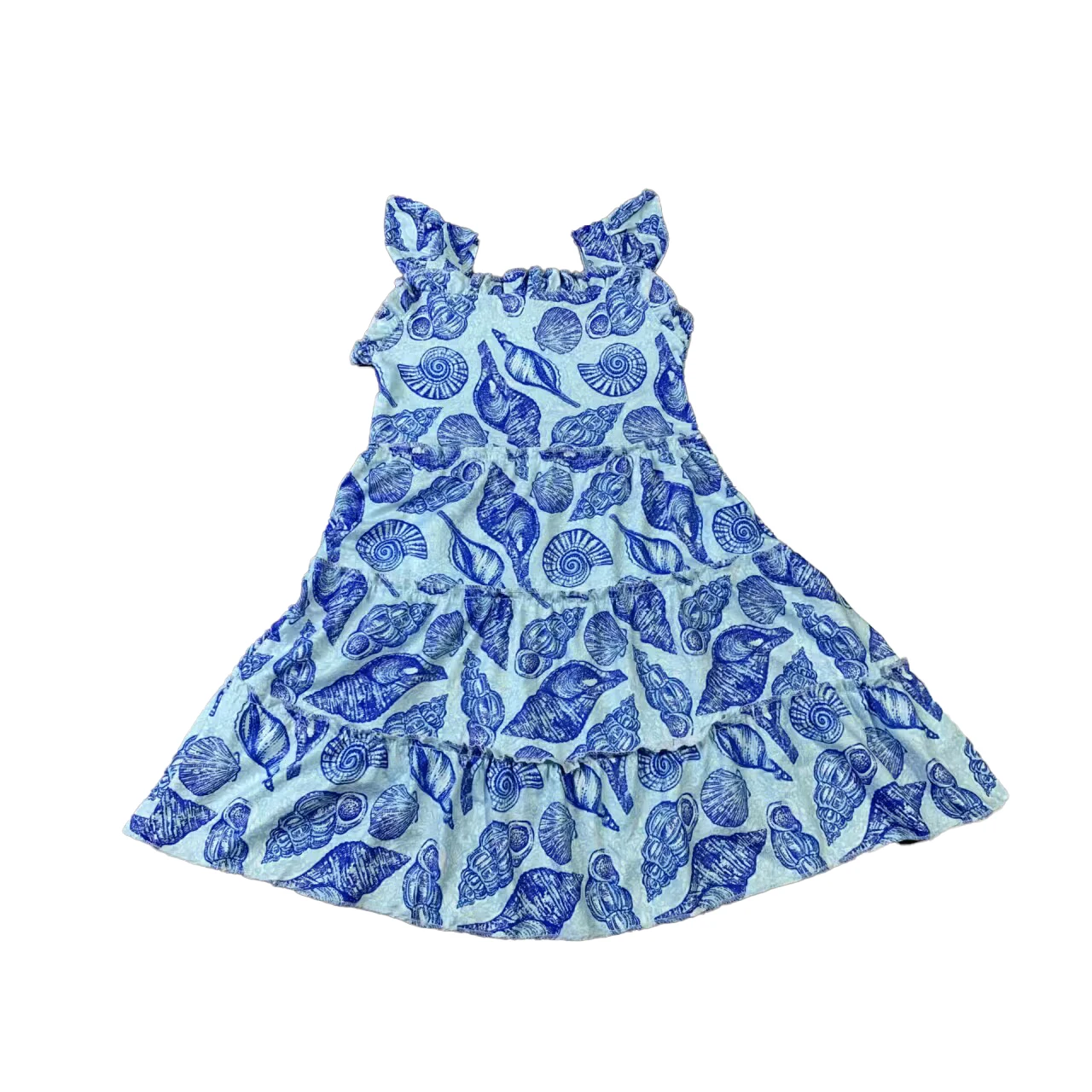 Wholesale kids clothes little girls clothes blue marine creature print ruffle girl set with sailboat girls dresses