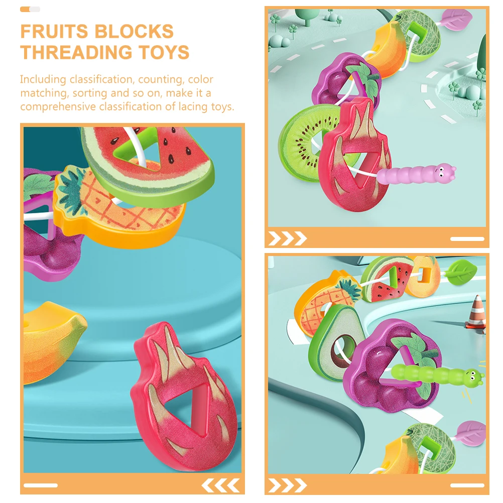 Juego de bloques de frutas para niños pequeños, ligero, Abs, educativo, clasificación de cuentas, apilamiento, cordones de aprendizaje preescolar, 1 Juego