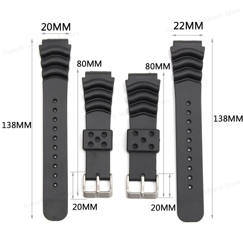 20/22mm Universal Silicone Sport Strap Waterproof Watchband Rubber for Seiko Water Ghost SKX007/SPR009 Replacement Bracelet