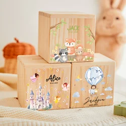 Personalized Money Box Animals with Name Kids Money Boxes Coin Collection Case Wood Little Pig Bank Child Birthday Gift