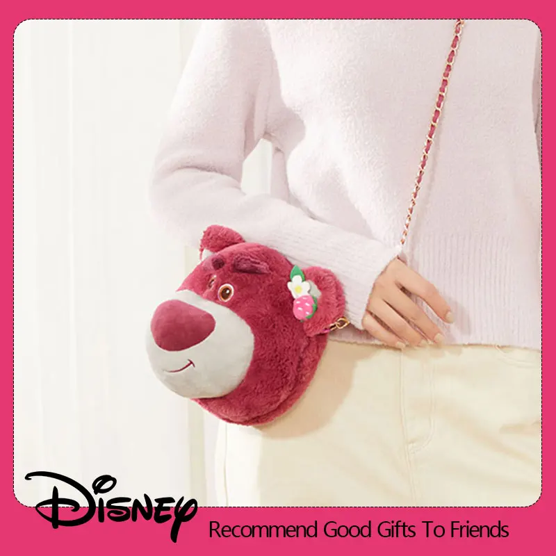 Disney Lotso Kawaii Strawberry Bear Stuffed Toys Cartoon&Cute The Bear Plush Dolls Crossbody Bag Chain bag Gift For Kids Girls