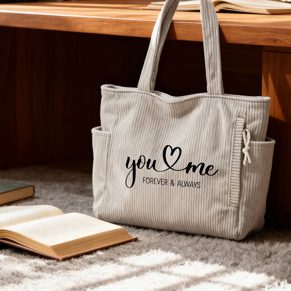 

Casual Corduroy Handbag with Zipper Closure, Large Capacity Fixed Shoulder Strap Daily Commuter Handbag, Shopping Bag, tote bag