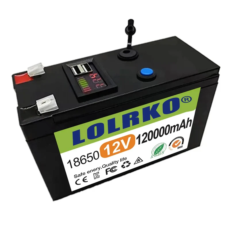 2023 Upgraded LiFePO4 Lithium Battery 12V 120Ah Portable Rechargeable Battery Built-in 5V 2.1A Usb Power Display Port Charging