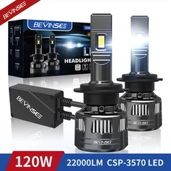 BEVINSEE H4 H7 LED CANBUS H11 H1 9005 HB3 9006 HB4 H8 H9 9012 LED Headlights 120W High Power 22000LM 6000K Car Headlamp Bulb V45