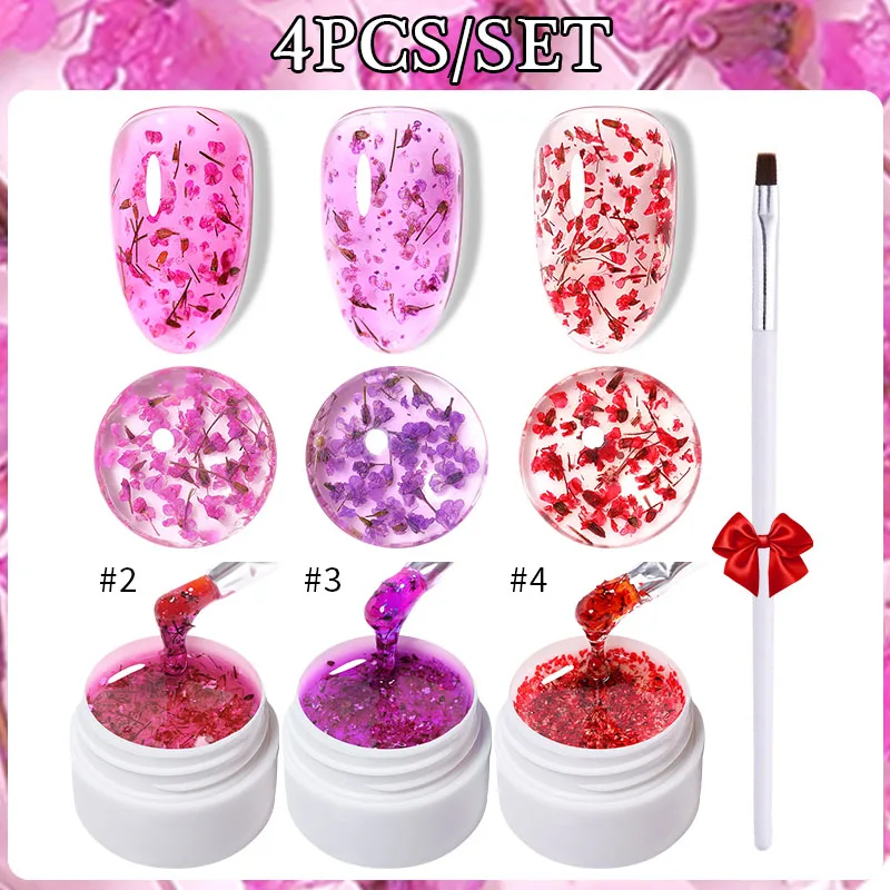 LILYCUTE Colorful Natural Dried Flower Gel Nail Polish Set 7ML Nail Art Semi Permanent Soak Off UV LED Nails Art Gel Varnish Kit