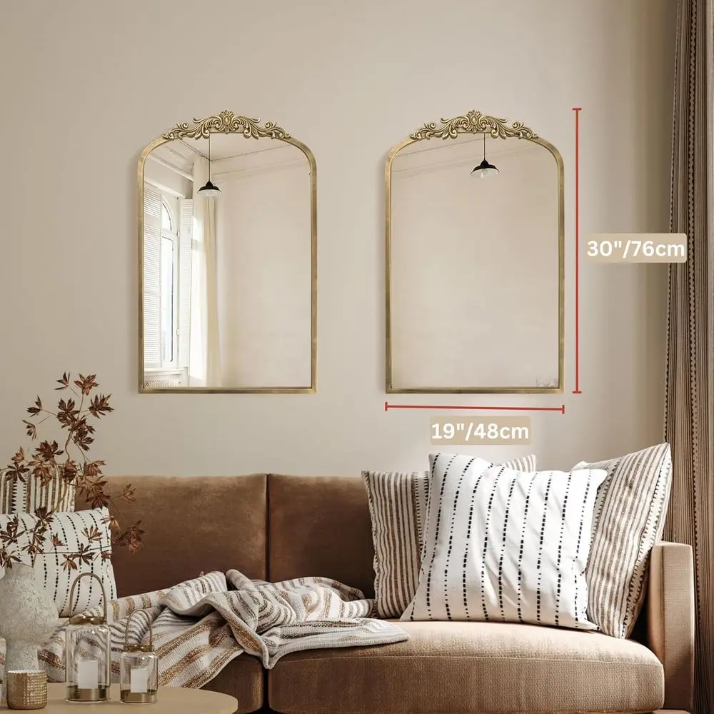 مرآة باروكية ذهبية مقوسة مقاس 30 × 19، ديكور حائط تقليدي، نمط مزخرف لهجات منزلية #3