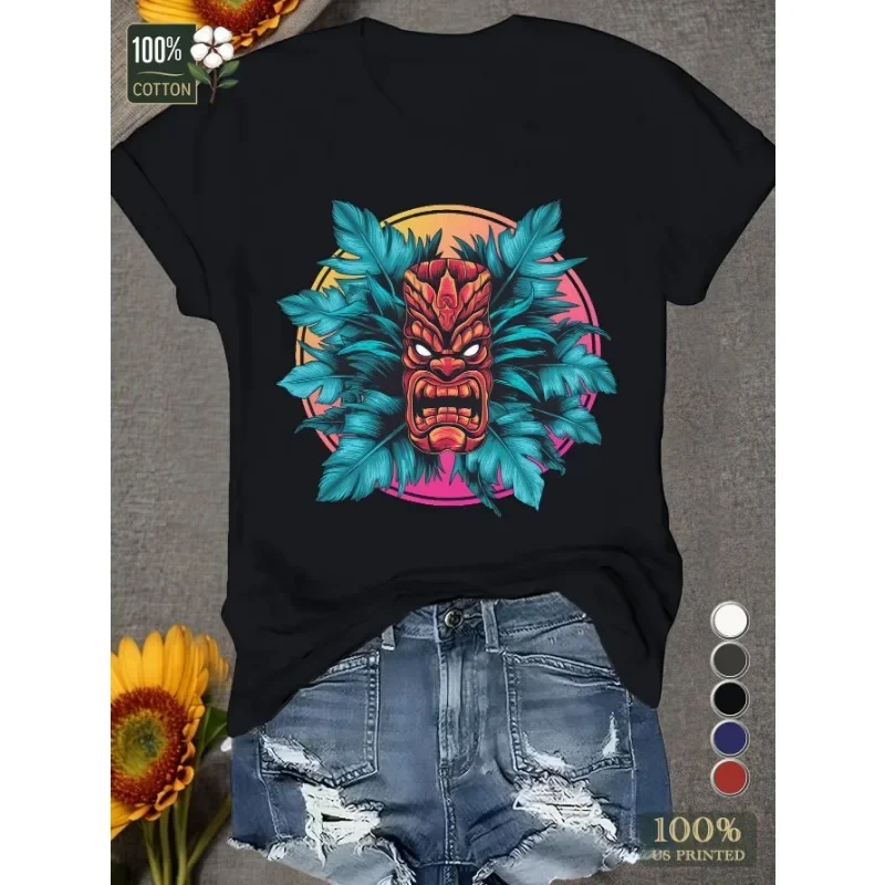 Tropical Vintage Basic T-Shirt Cocktails Party Tiki Short Sleeve Kahuna Tiki Graphic Casual Streetwear Tops Y2k Style T-shirt