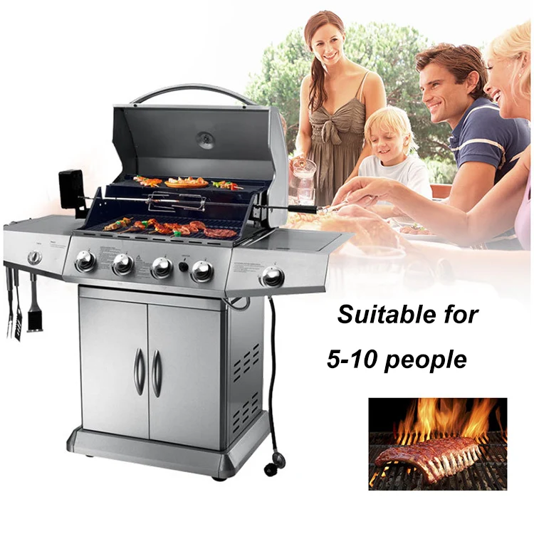 Safety Durable Large Outdoor Cooking Gas Barbecue Grills Gas Charcoal Dual Use 4 Burner Bbq Gas Grill