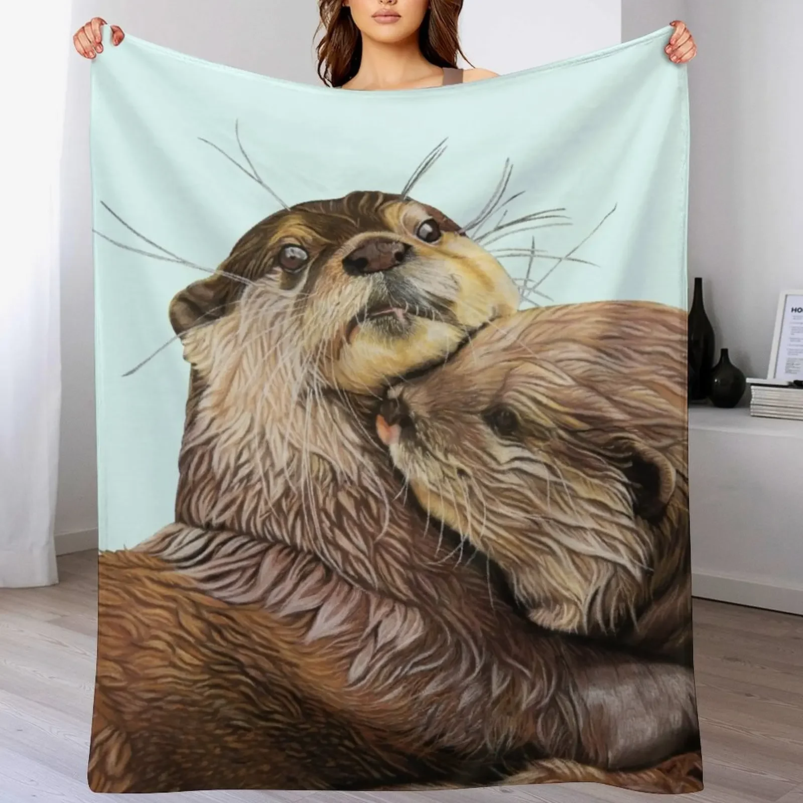 

Copy of Otter couple - Otter art wall art wildlife art mate family swim Throw Blanket Hairys Plush Furry Blankets