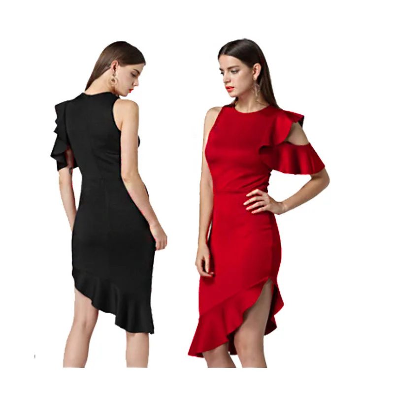 Women's Autumn/Winter New Evening Dress with Flying Sleeves, Off Shoulder Lotus Edge Dress2024