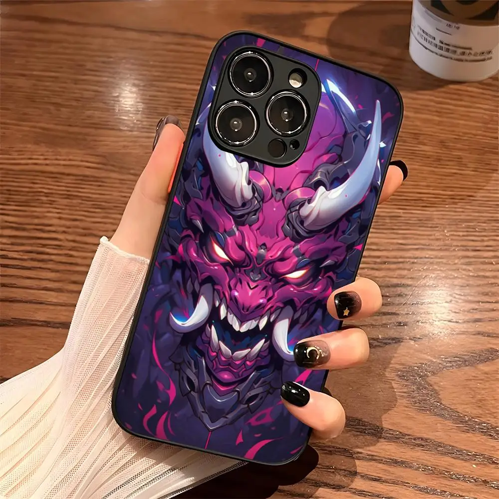 

Samurai Oni Mask Phone Case for iPhone 13 15ProMax 14 11 12 Pro Max Mini 8 7 Plus SE2020 XS Max X XR Matte Black Cover