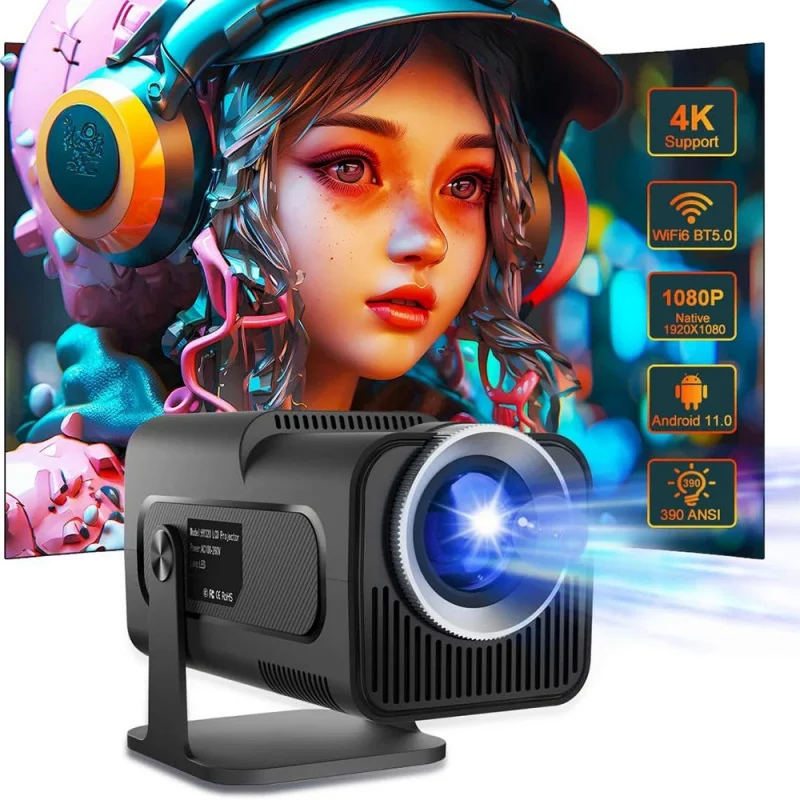 

HY320 4K Android 11 Portable Projector Native 1080P Dual Wifi6 BT5.0 Home Theater 1080P Rotable Projector Upgrade Outdoor Cinema