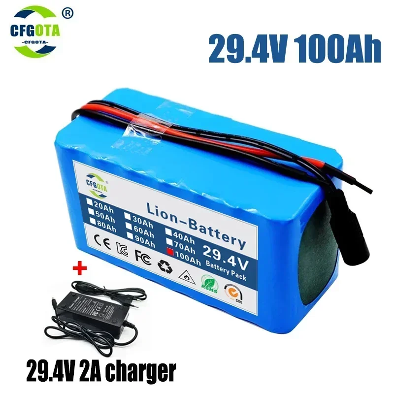 29.4V 100Ah 7s3p 18650 battery lithium battery Suitable for 24V-29.4V motors Lithium ion Battery pack + 2A Charger