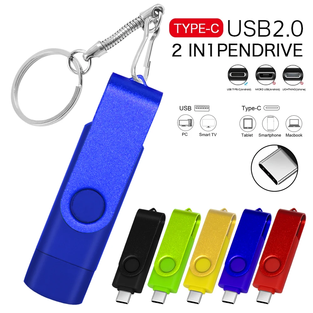 

2 in 1 TYPE C for Mobile Phone USB Flash Drive 32GB 64GB 128GB Rotatable Black Memory Stick Green Drive Red Pendrive Blue U Disk