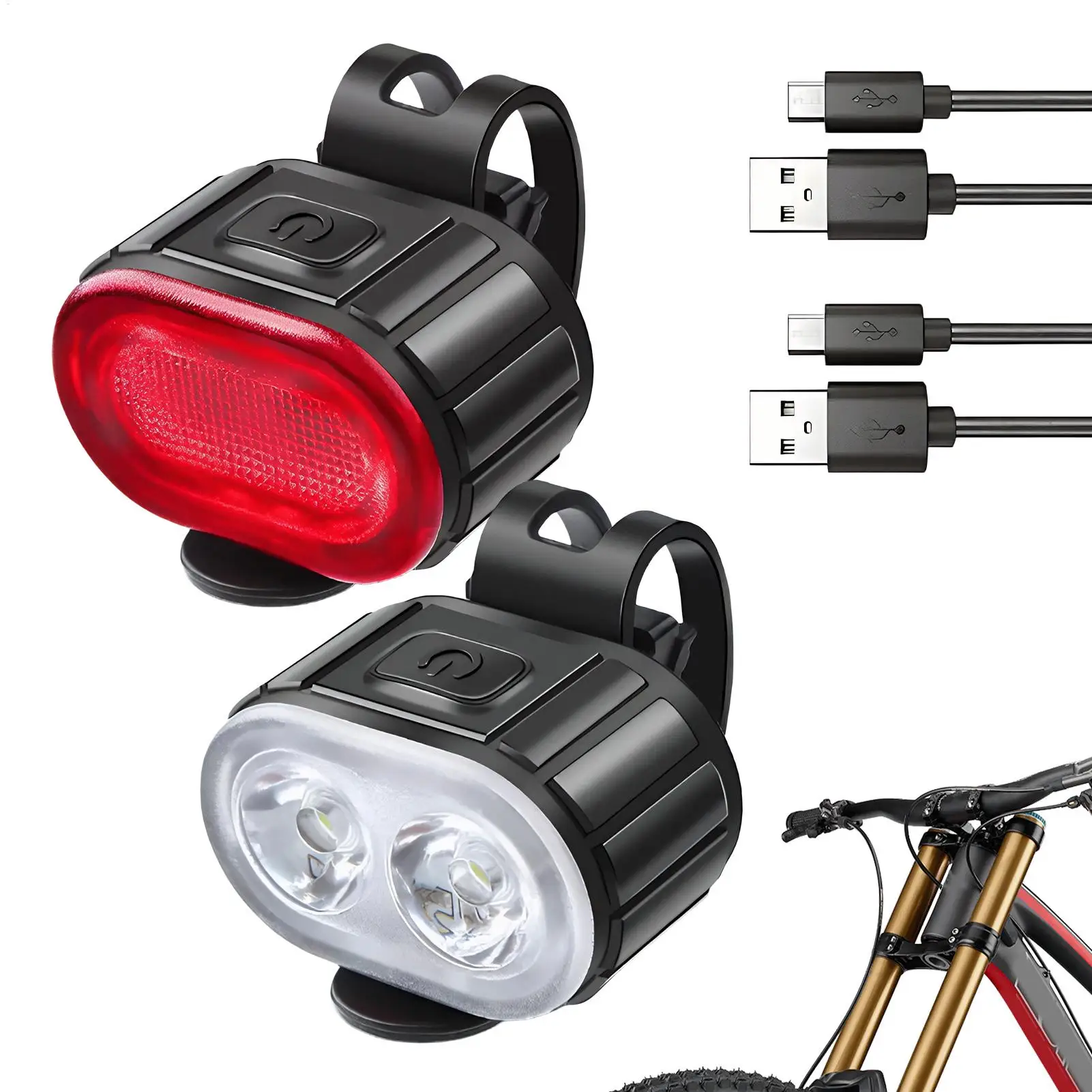 

Bike Lights Rechargeable Super Bright LED Waterproof Bright Headlight Bike Tail Light Set For Safety Warning Road Mountain