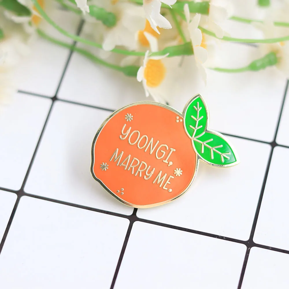 Korean Boy Band Singer Badge Yoongi Marry Me Music Song Brooch Orange Pin Fan Collection Gift Clothes Bag Accessories view 4