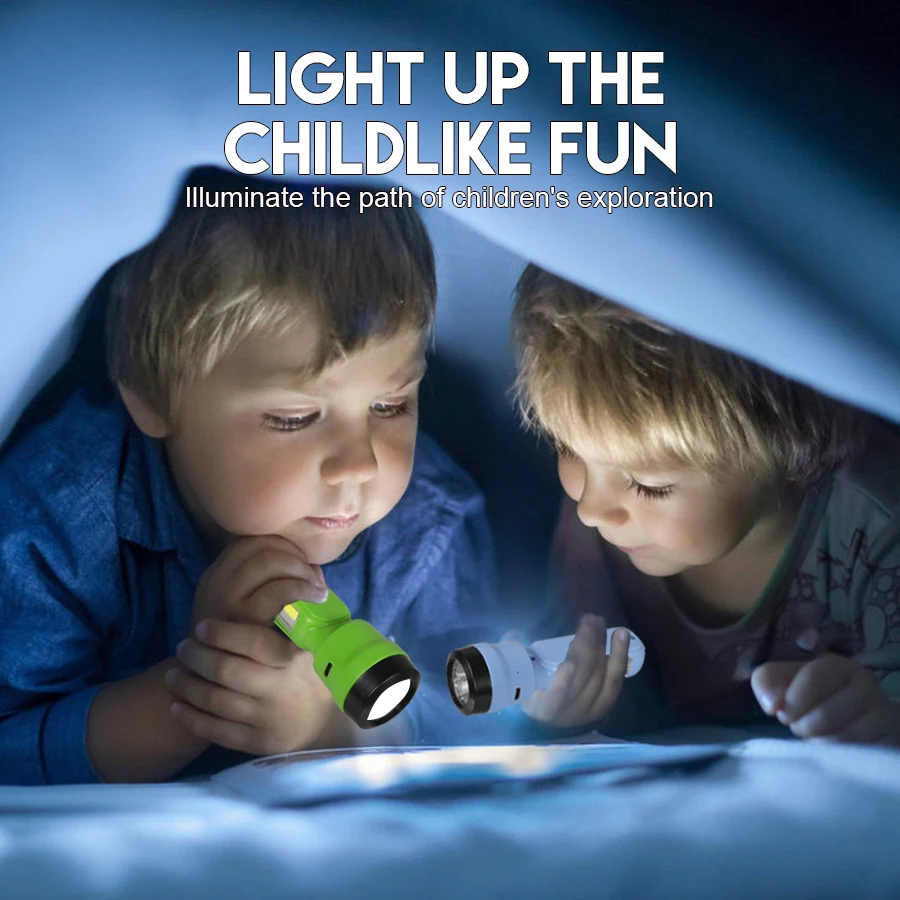 مصباح يدوي صغير COB+XPE للأطفال، شعلة أطفال 3 أوضاع قابلة لإعادة الشحن عبر USB، ضوء ليلي محمول في الهواء الطلق للتخييم والمشي هدية
