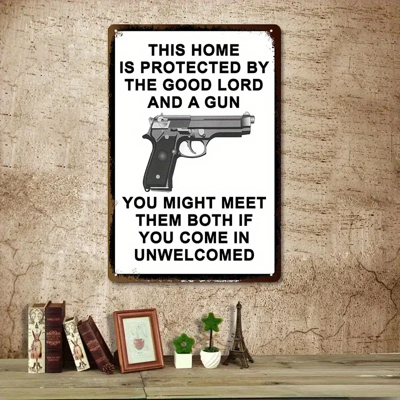 Heavy-Duty Security Metal Sign - Home Protected by Lord & Gun, Bold 