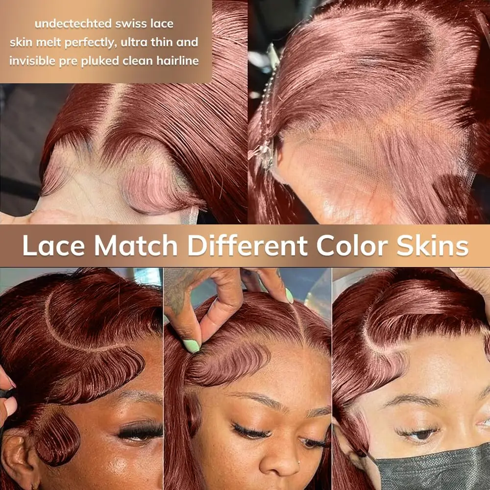 Reddish Brown 13x6 Lace Front Human Hair Wigs Pre Plucked Red Brown Straight 13x4 Lace frontal Wig Brazilian Hair