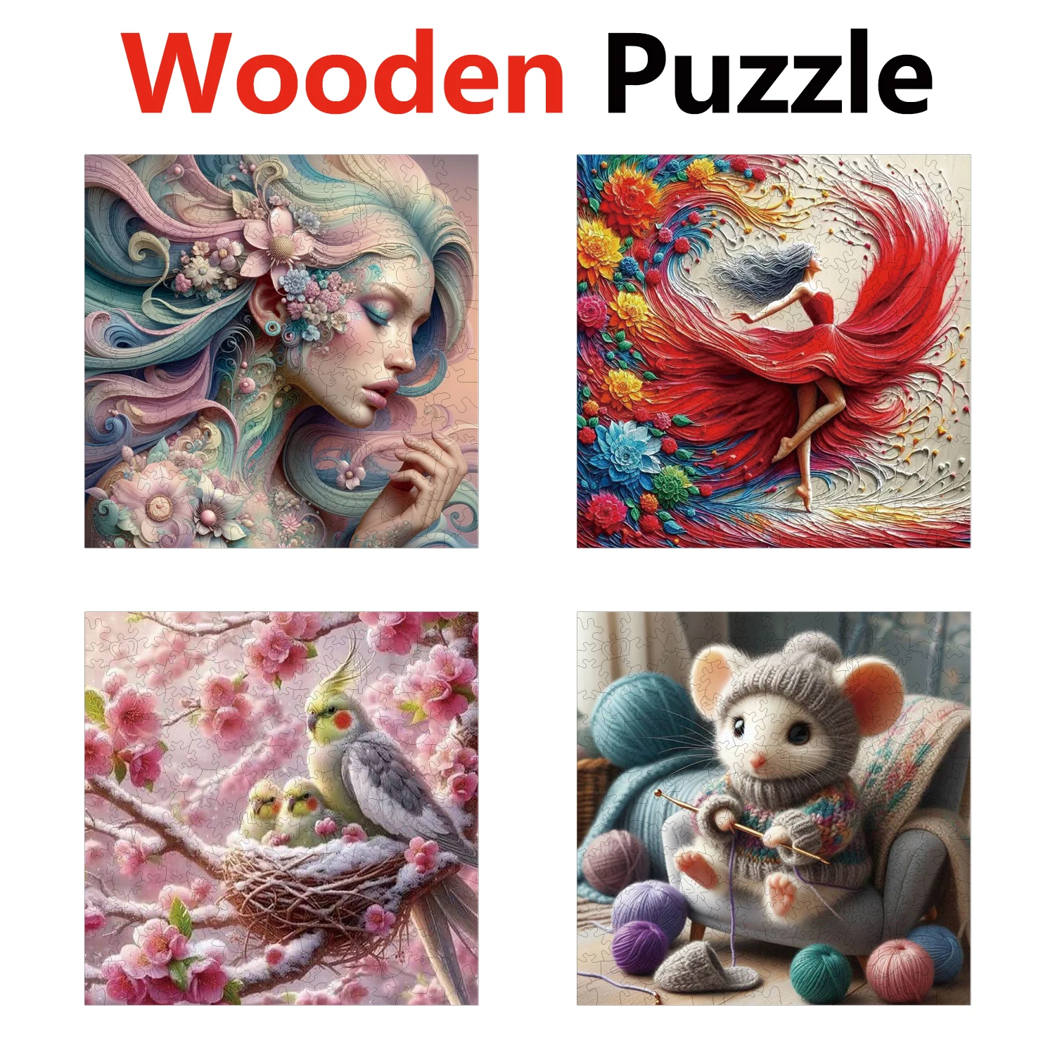 Dancing Girl Parrot Mouse Animal Puzzles High Quality Jigsaw Puzzle Wooden Puzzle Best Christmas Gift