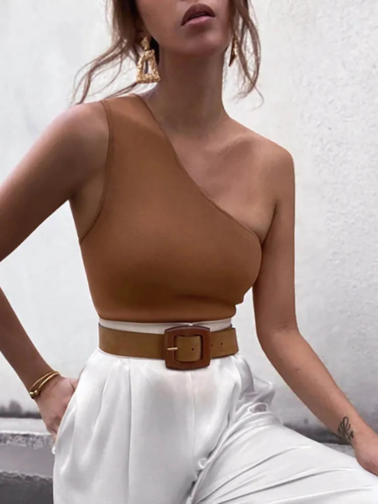 

Sexy Off One Shoulder Cutout Halter Tank Top Solid Color Crop Tops Women Sleeveless Cropped Vest Camis Tube Top Female