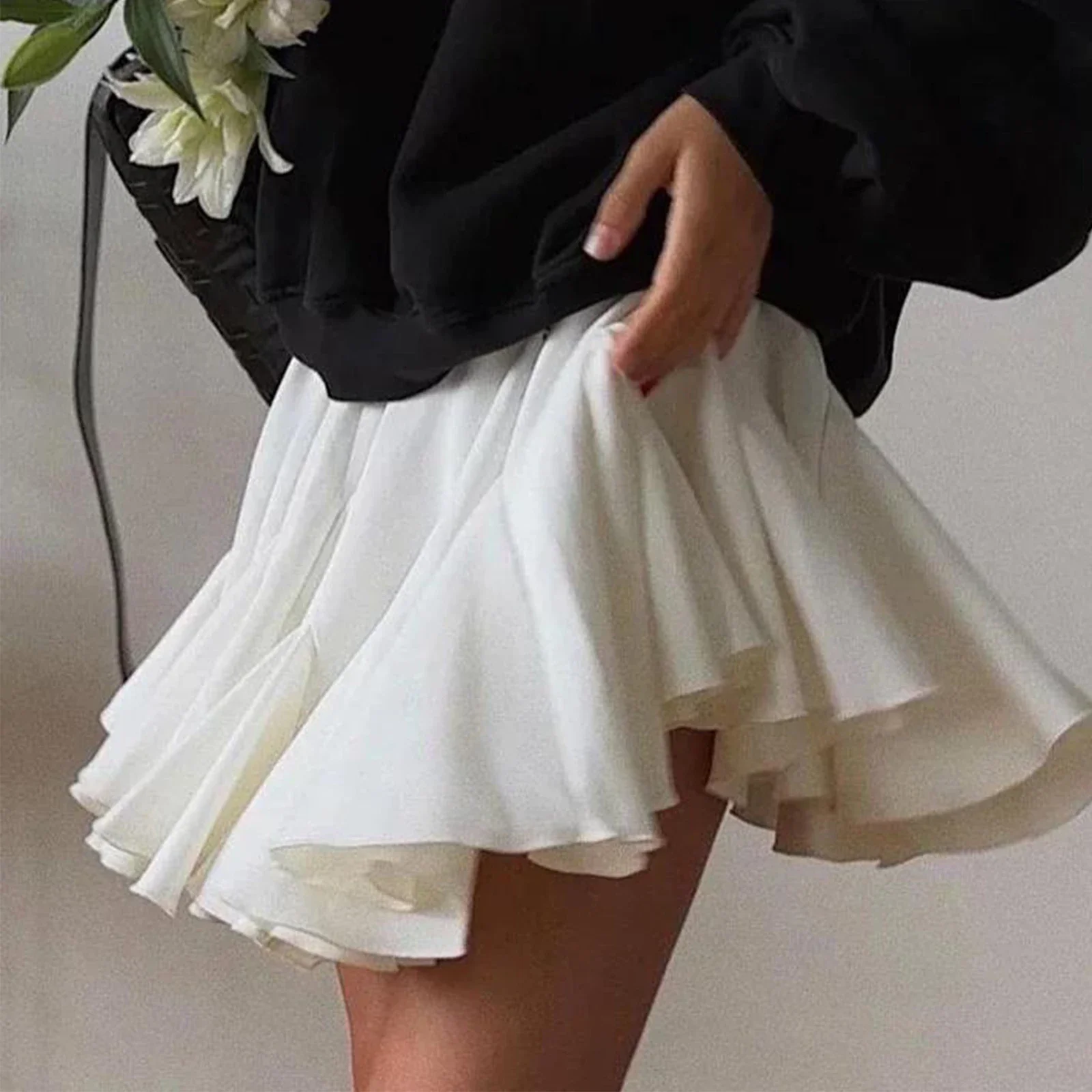 Thorn Tree Summer Kawaii Ruffles Pleated High Waist Mini Skirts Women Elegant Casual Fluffy A-line Skirts Lady Party Streetwear