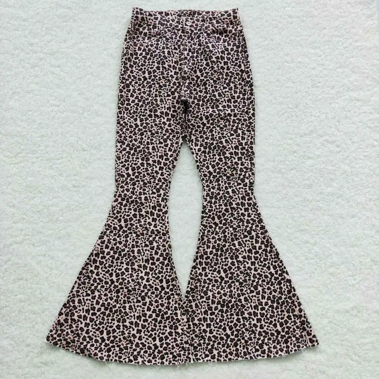 Wholesale Clothing Adult Leopard Khaki Print Matching Mother Denim Pants Bell Bottoms P0117