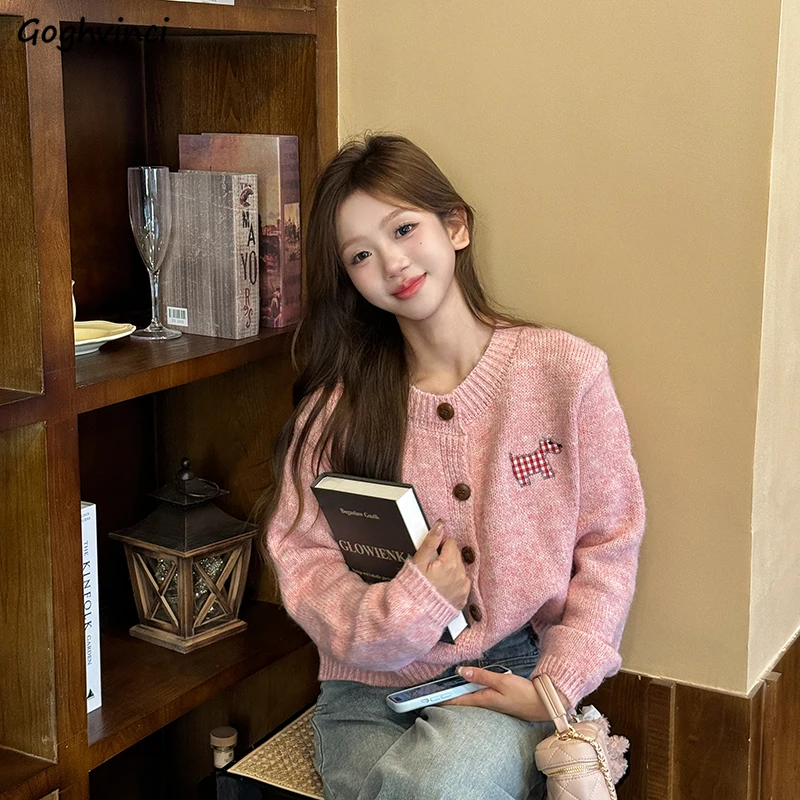 

Casual Cardigan Women Button-up Embroidery Sweet All-match Cozy Comfortable Autumn Winter Knitted Sweater Korean Style Trendy
