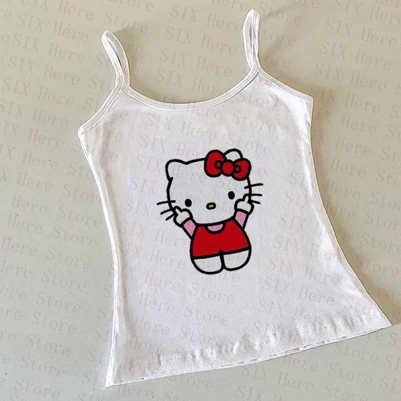 2000s Y2k Tops With Suspenders Female Clothing Sanrio Hello Kitty Y2k Vintage Top Tee Women Aesthetic Crop Top Sexy Summer Emo