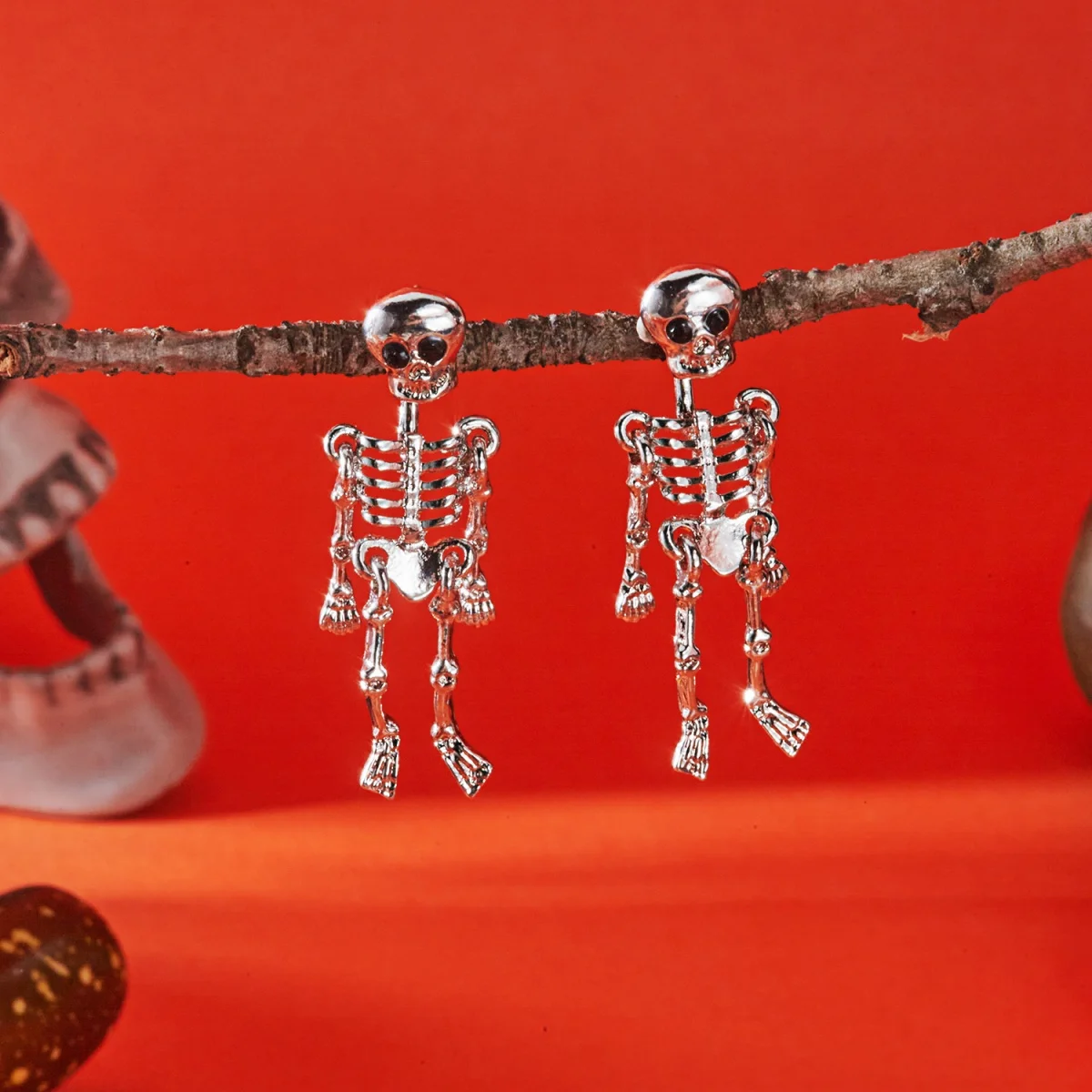 Gothic Halloween Baumeln Ohrringe Vintage Silber Farbe Metall Skeleton Schädel Anhänger Tropfen Ohrring Punk Party Schmuck Für Frauen Männer