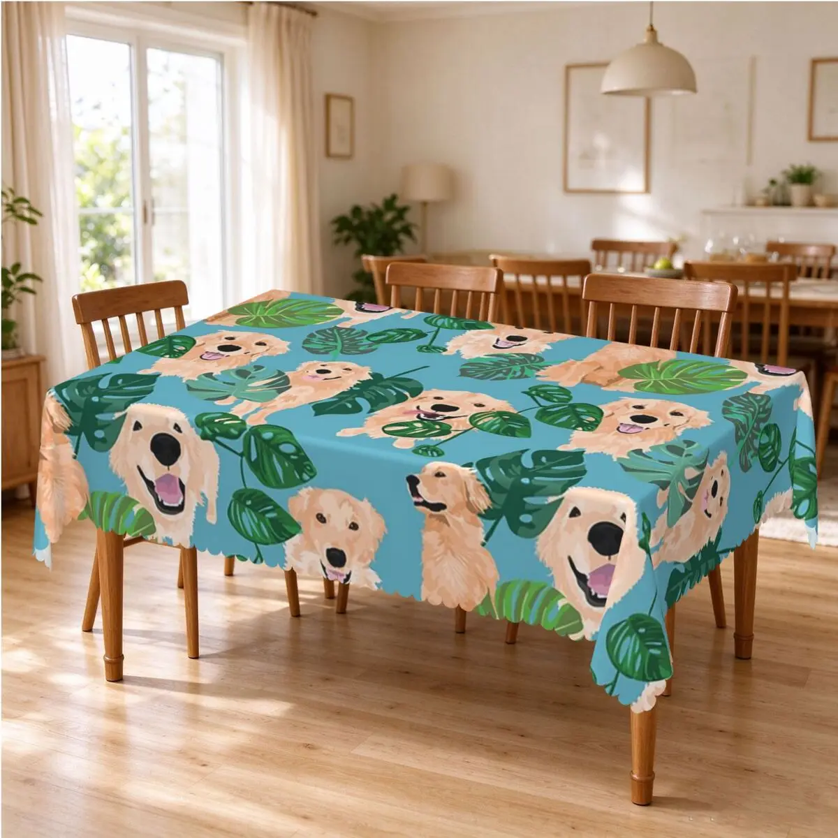 Golden Labrador Retriever Dog Tropical Tablecloth Restaurant Kitchen Rectangular Tablecloth Festival Outdoor Dining Table Cover